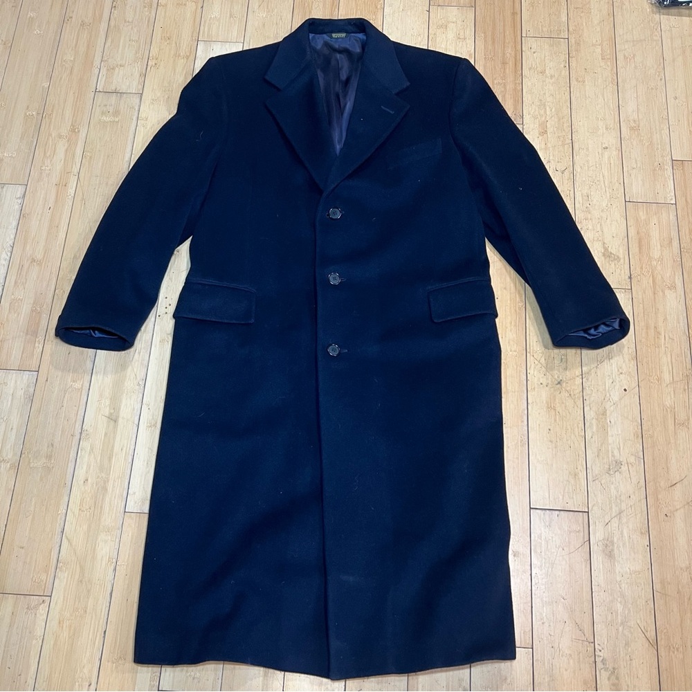 Jacobson’s Navy Blue Trench Coat Men’s Long Single Breasted See Details for Size